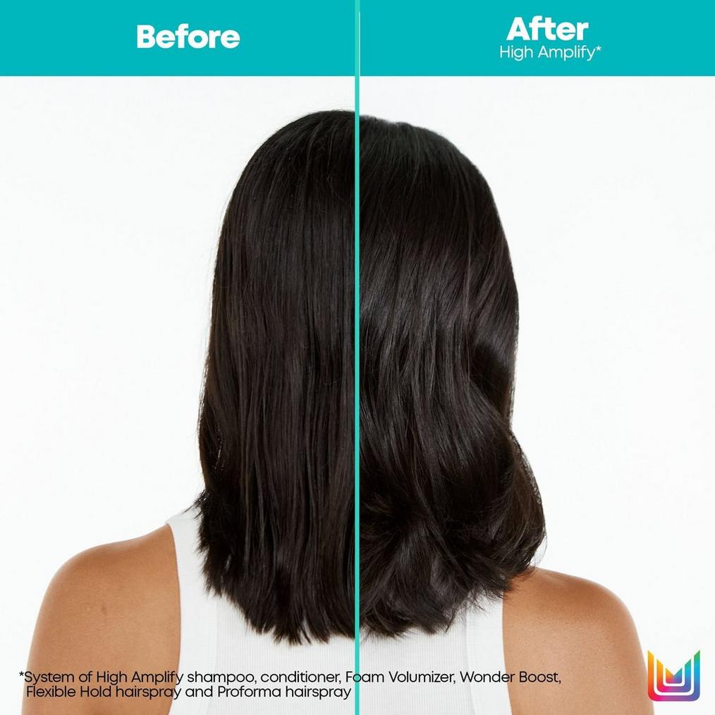 Matrix Total Results High Amplify Foam Volumizer Full Bodifying Mousse before and after use of high amplify system