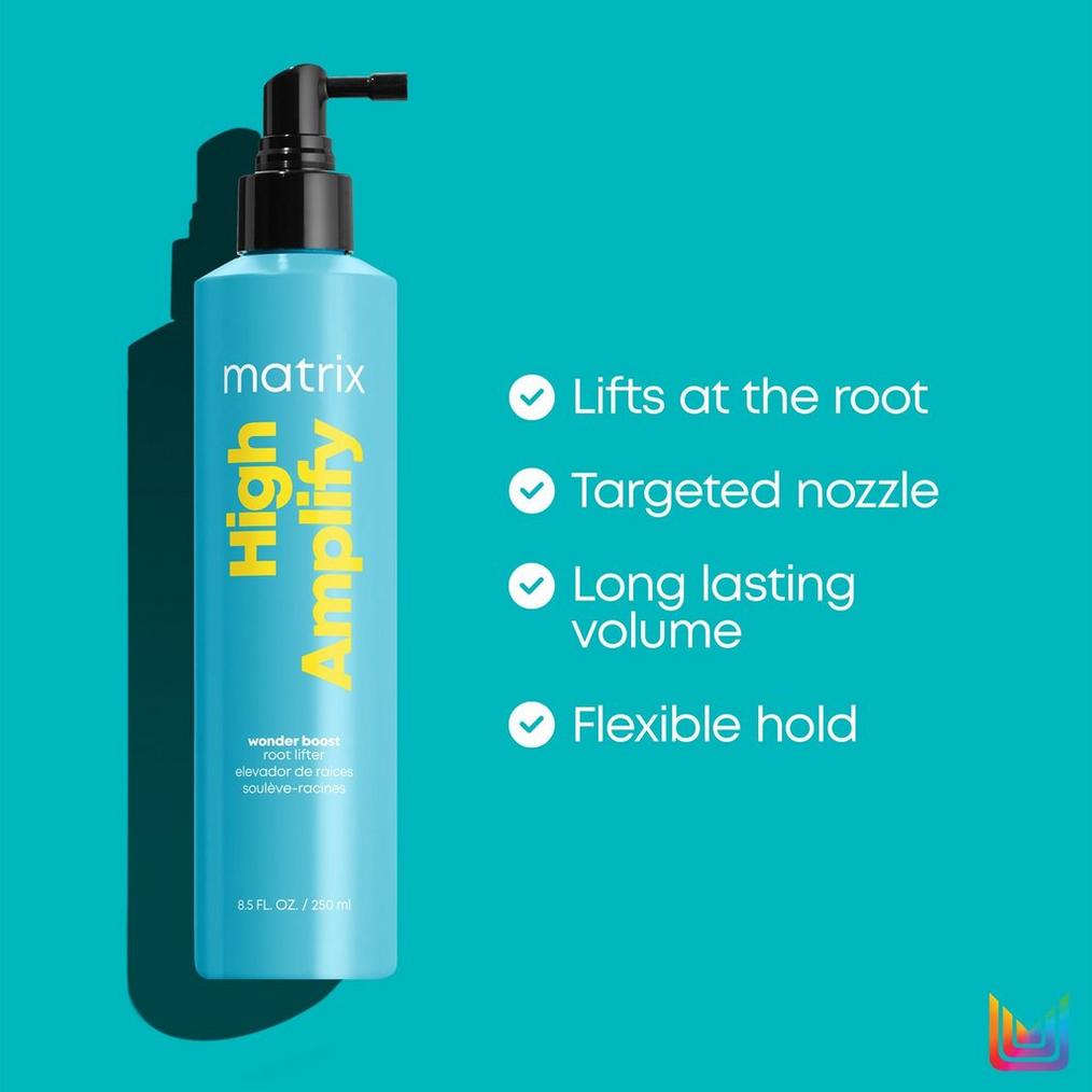 Matrix Total Results High Amplify Wonder Boost Root Lifter has a targeted nozzle to add lift at the root and adding long lasting, flexible volume