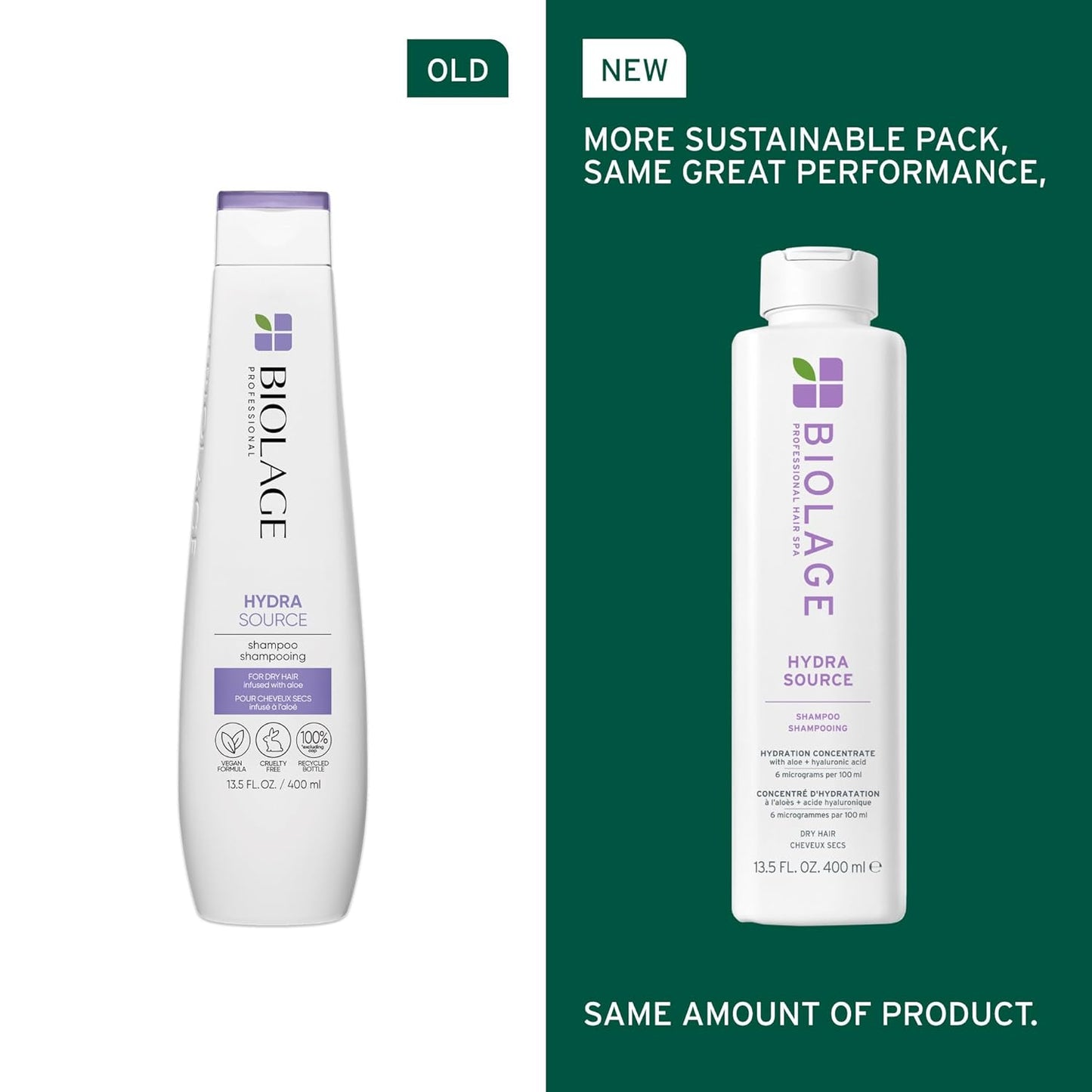 Old vs New Packaging of Biolage Hydra Source Shampoo