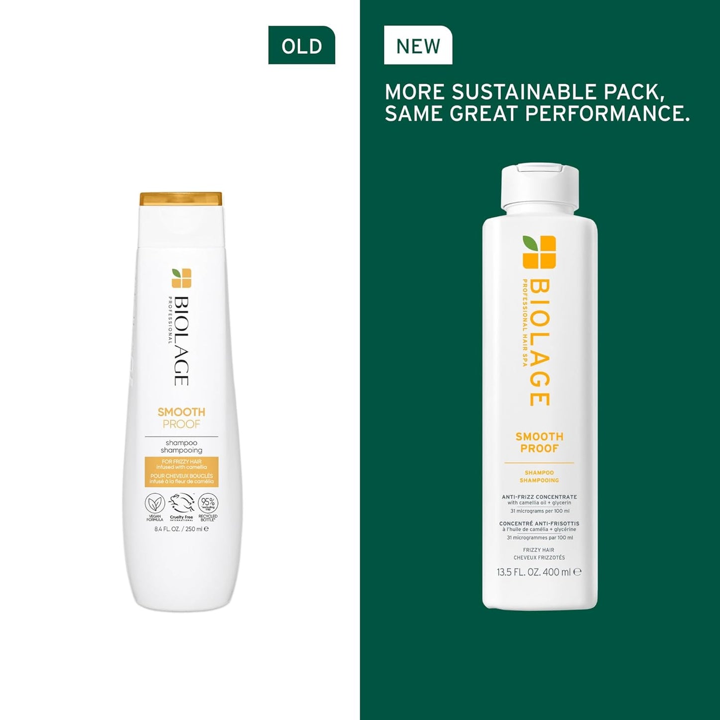 Old vs New packaging of Biolage Smooth Proof Shampoo