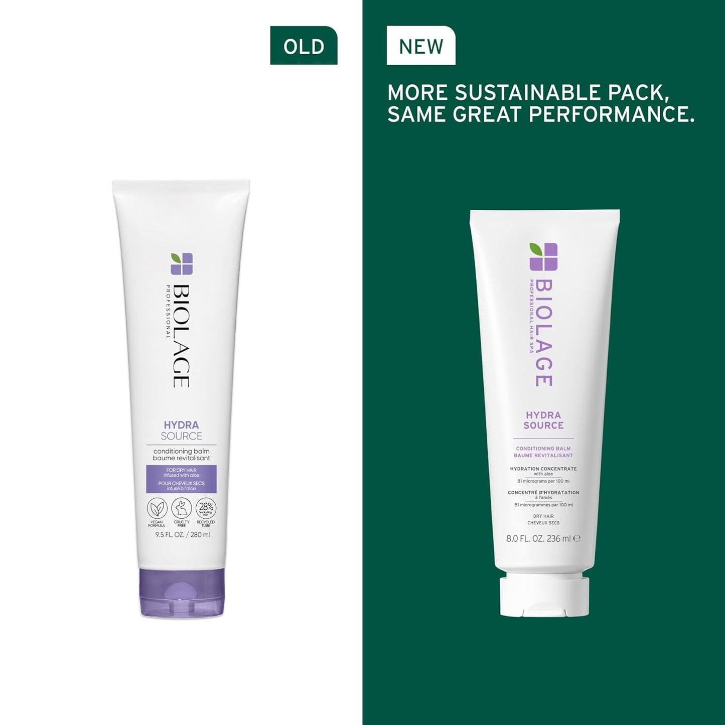 Old vs New packaging Biolage Hydra Source Conditioning Balm