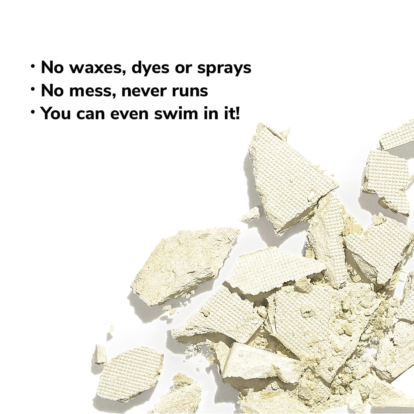 Color Wow root touch up contains no waxes, no dyes, no sprays, does not mess or run, and you can even swim in it!