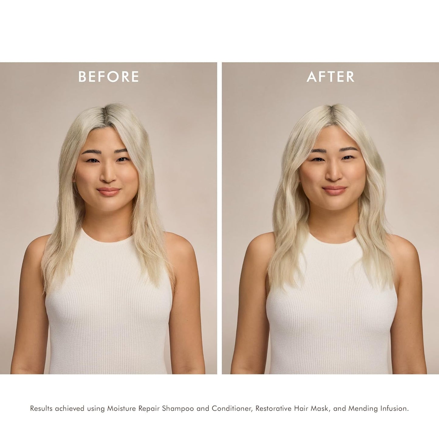 Before and after using Moroccanoil Moisture Repair Shampoo
