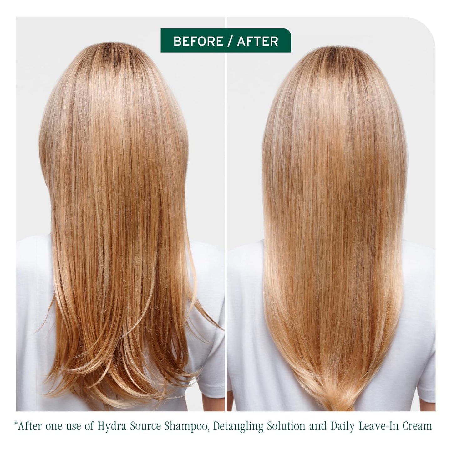 Before and After using Biolage Hydra Source Detangling Solution