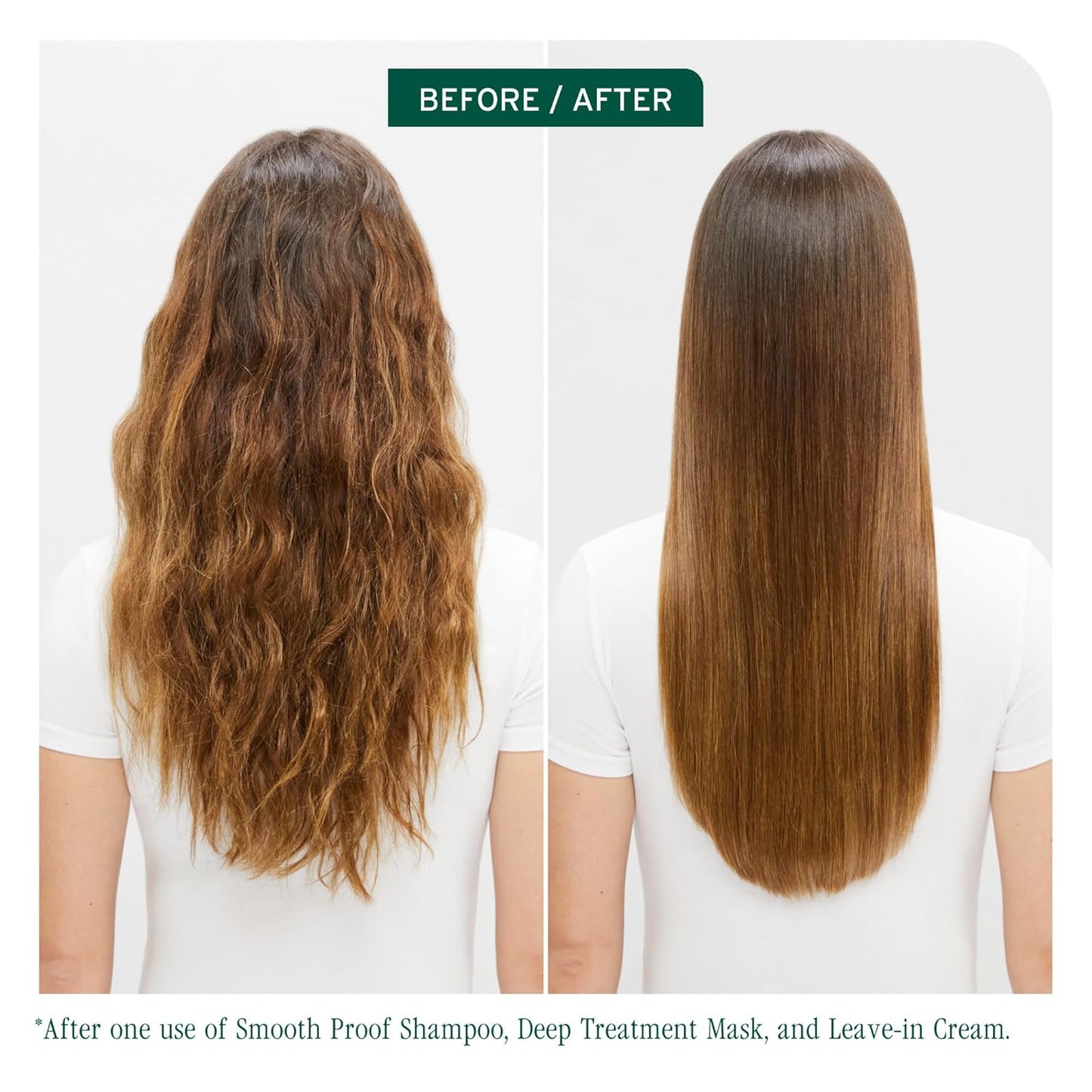 Before and after using Biolage Smooth Proof Leave-In Cream for Frizzy Hair