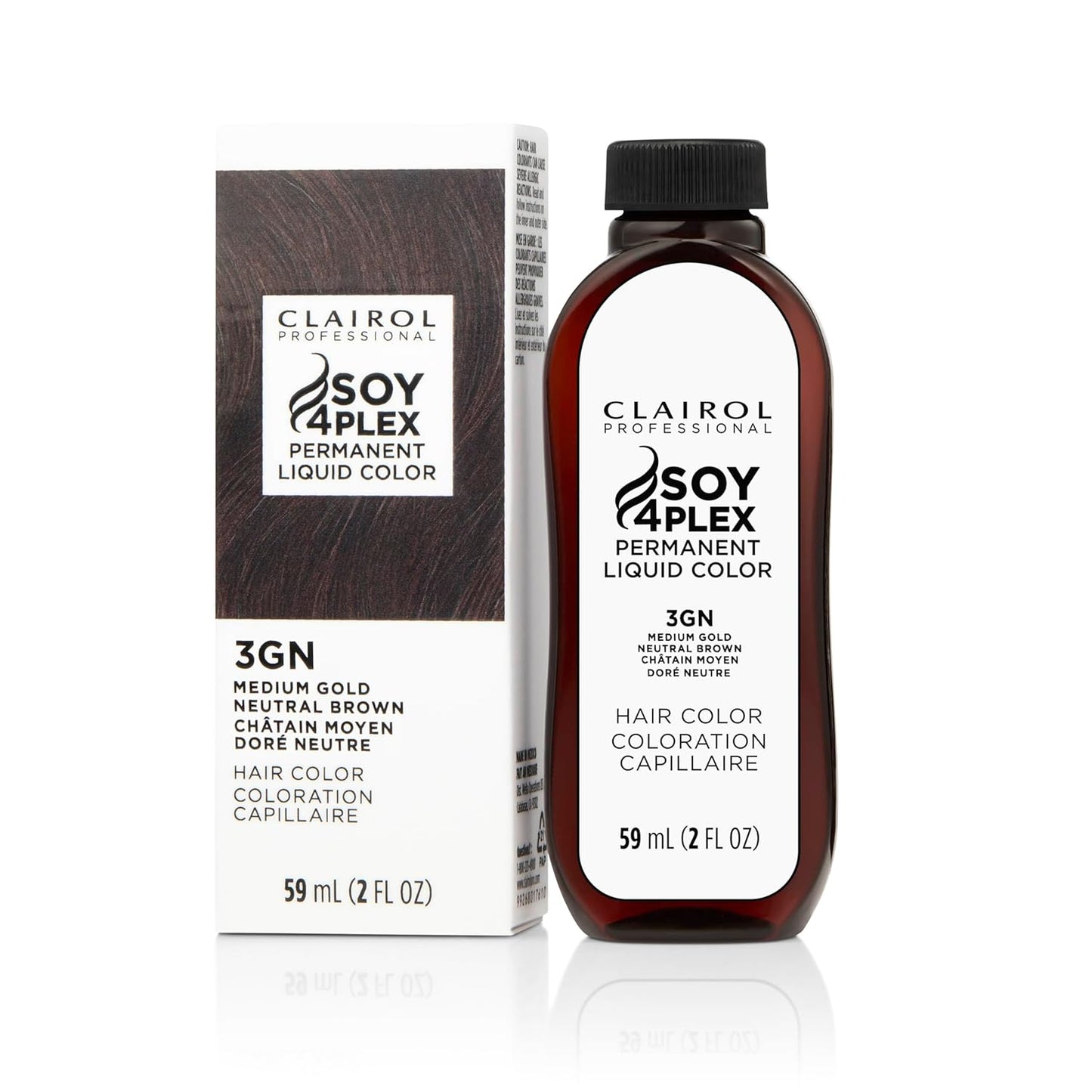 Clairol Soy 4Plex hair color 3GN Medium Gold Neutral Brown bottle and packaging on a white background