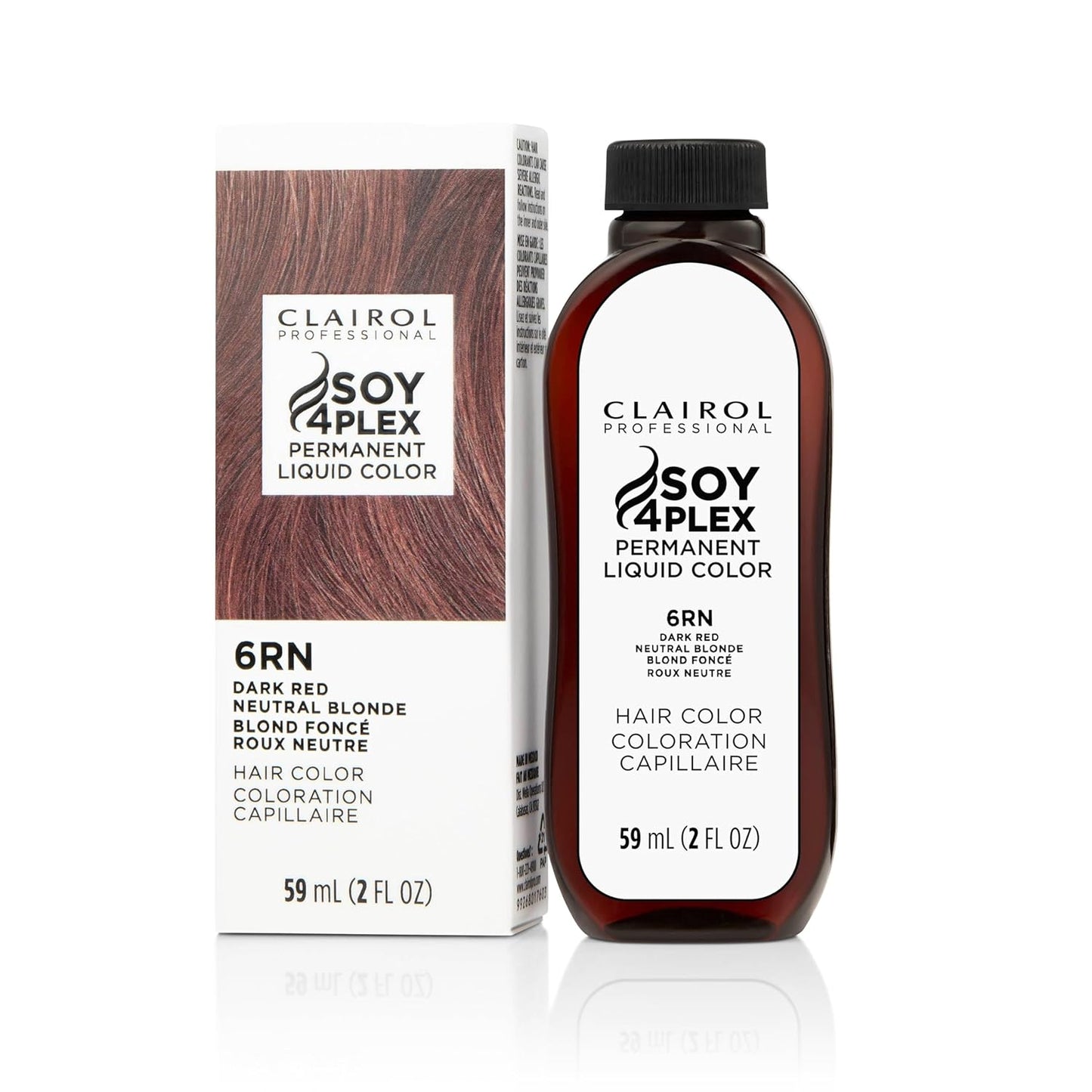 Clairol Soy 4Plex hair color 6RN Dark Red Neutral Blonde bottle and packaging on a white background