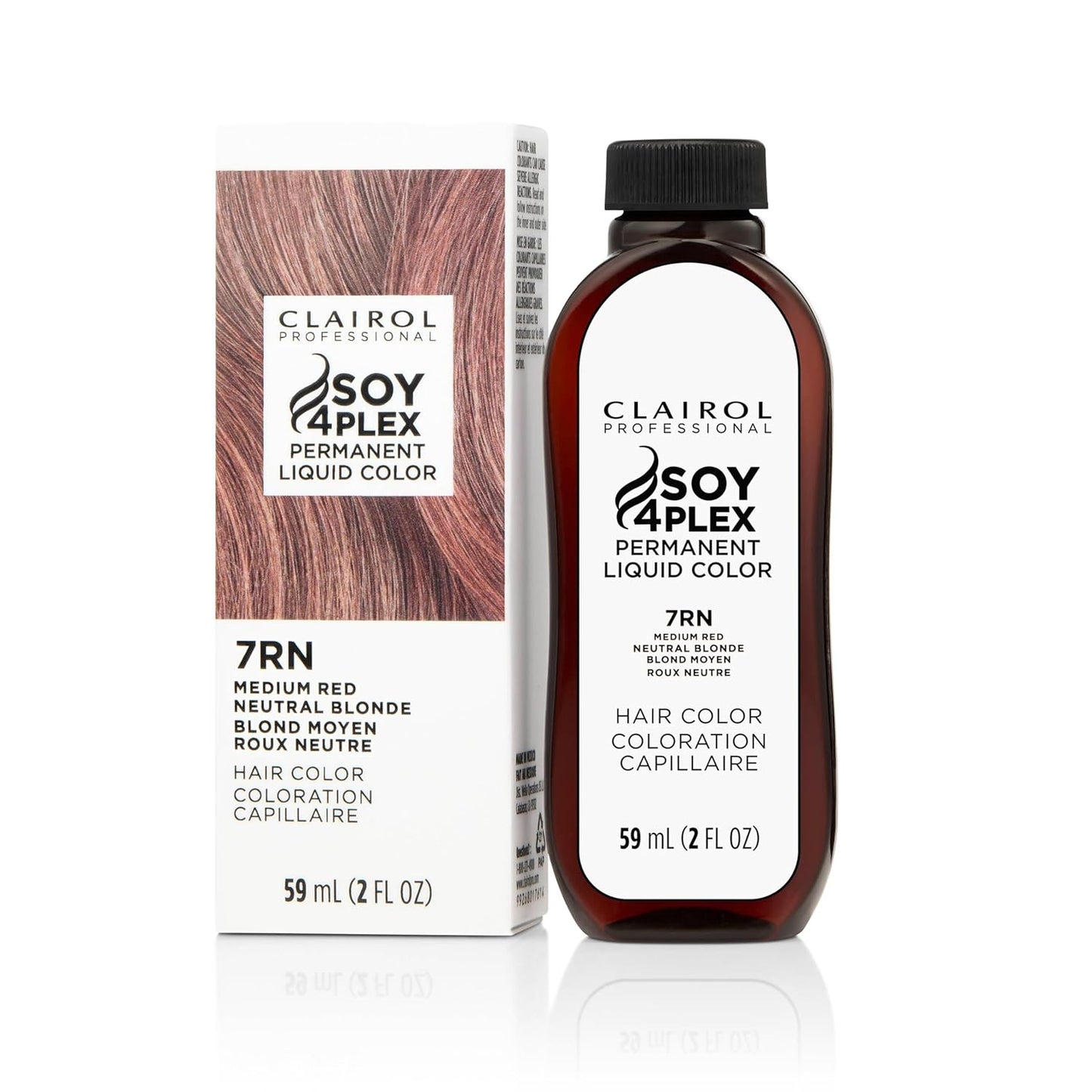 Clairol Soy 4Plex hair color 7RN Medium Red Neutral Blonde bottle and packaging on a white background