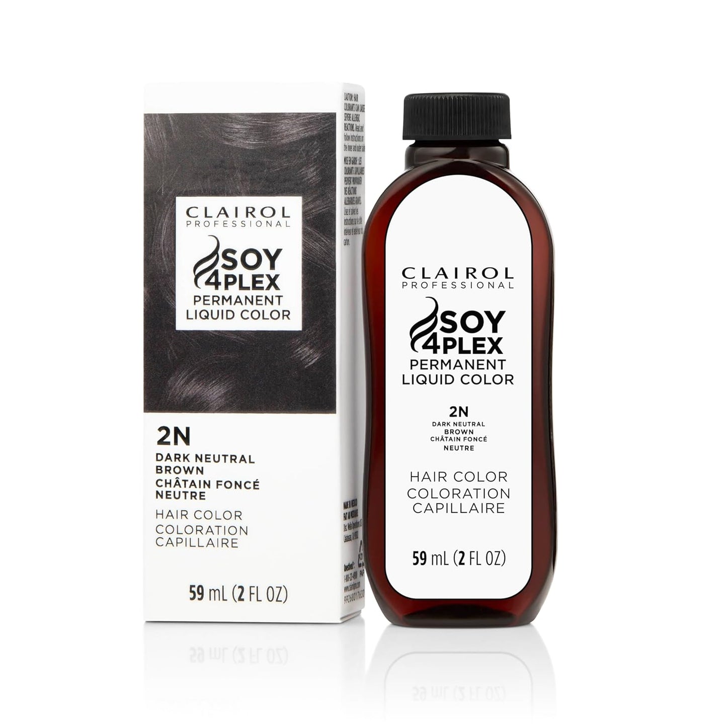 Clairol Soy 4 Plex hair color 2N Dark Neutral Brown bottle and packaging on a white background