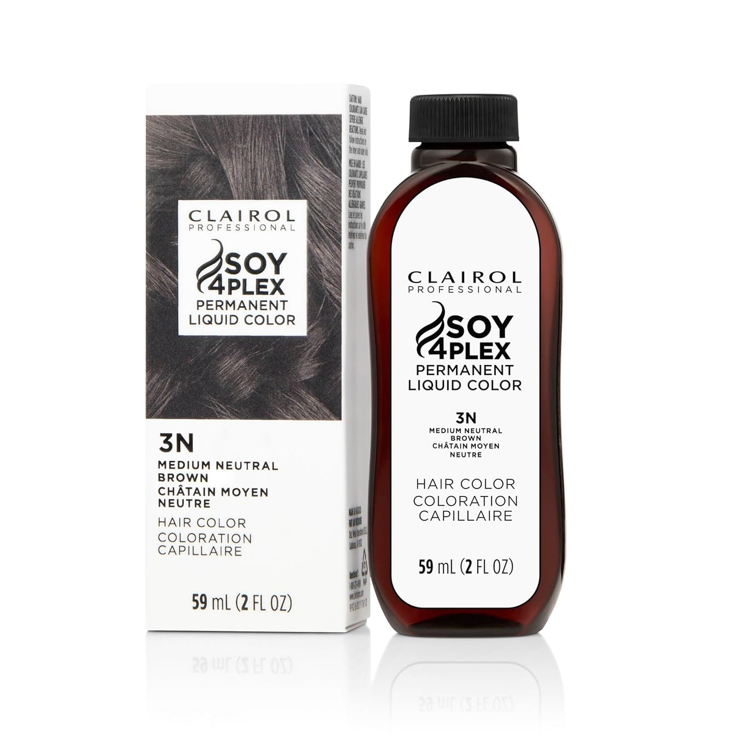 Clairol Soy 4Plex hair color 3N Medium Neutral Brown bottle and packaging on a white background