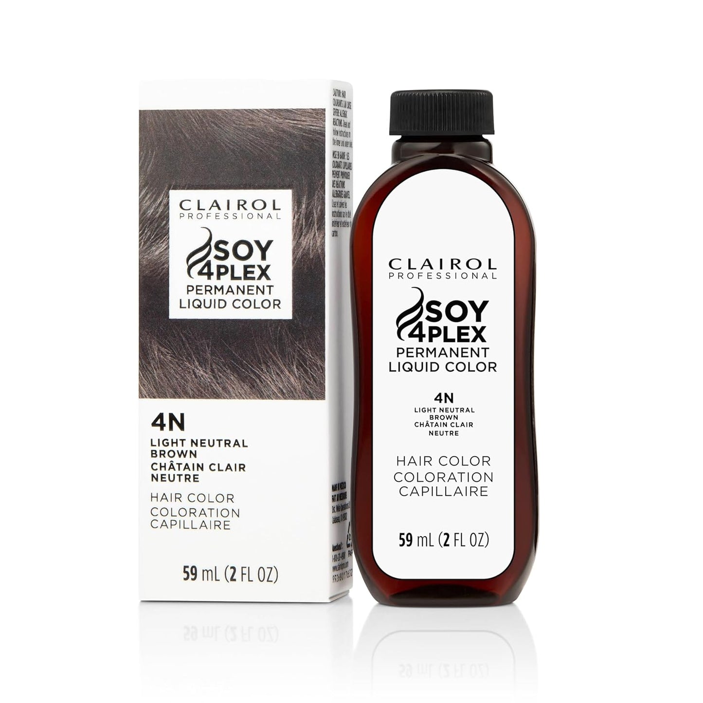 Clairol Soy 4Plex hair color 4N Light Neutral Brown bottle and packaging on a white background