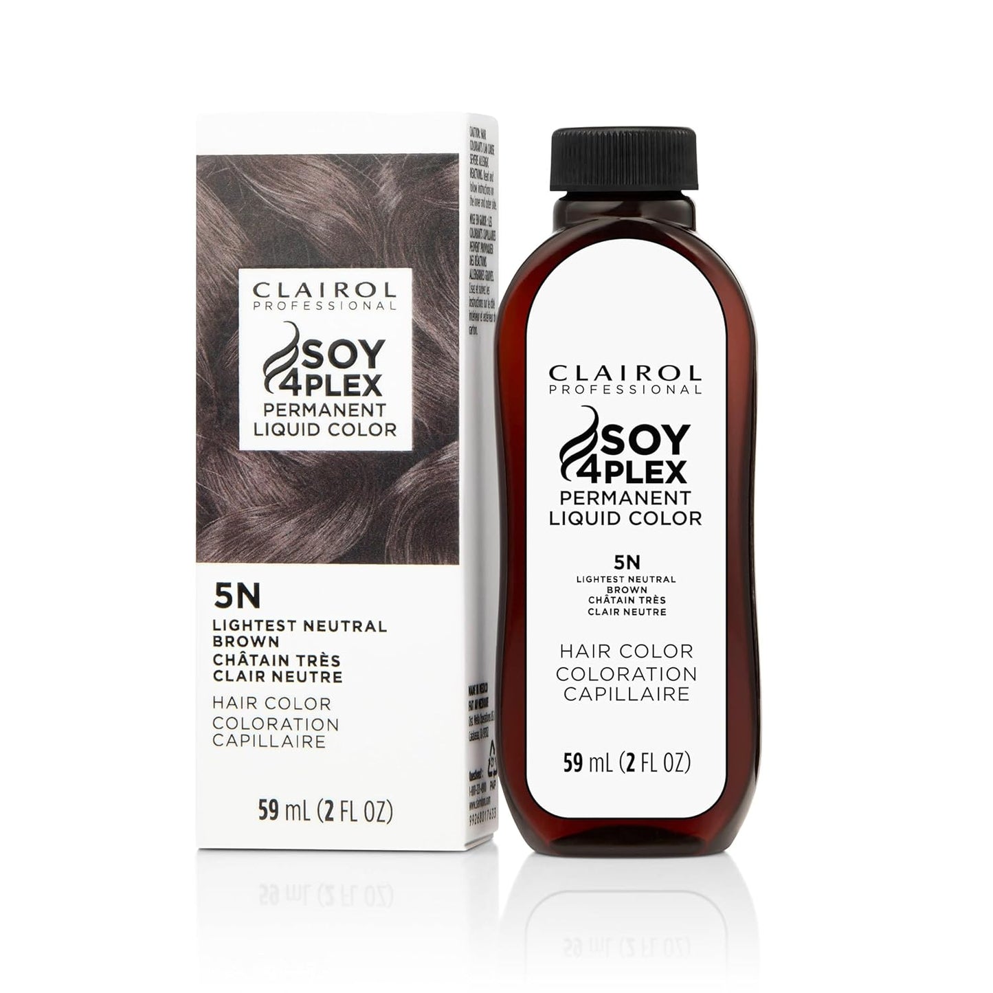 Clairol Soy 4Plex hair color 5N Lightest Neutral Brown bottle and packaging on a white background
