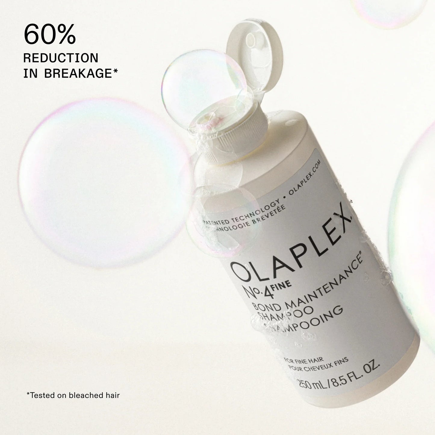 Olaplex Number 4 Bond Maintenance Shampoo for fine hair provides 60% reduction in breakage when tested on bleached hair