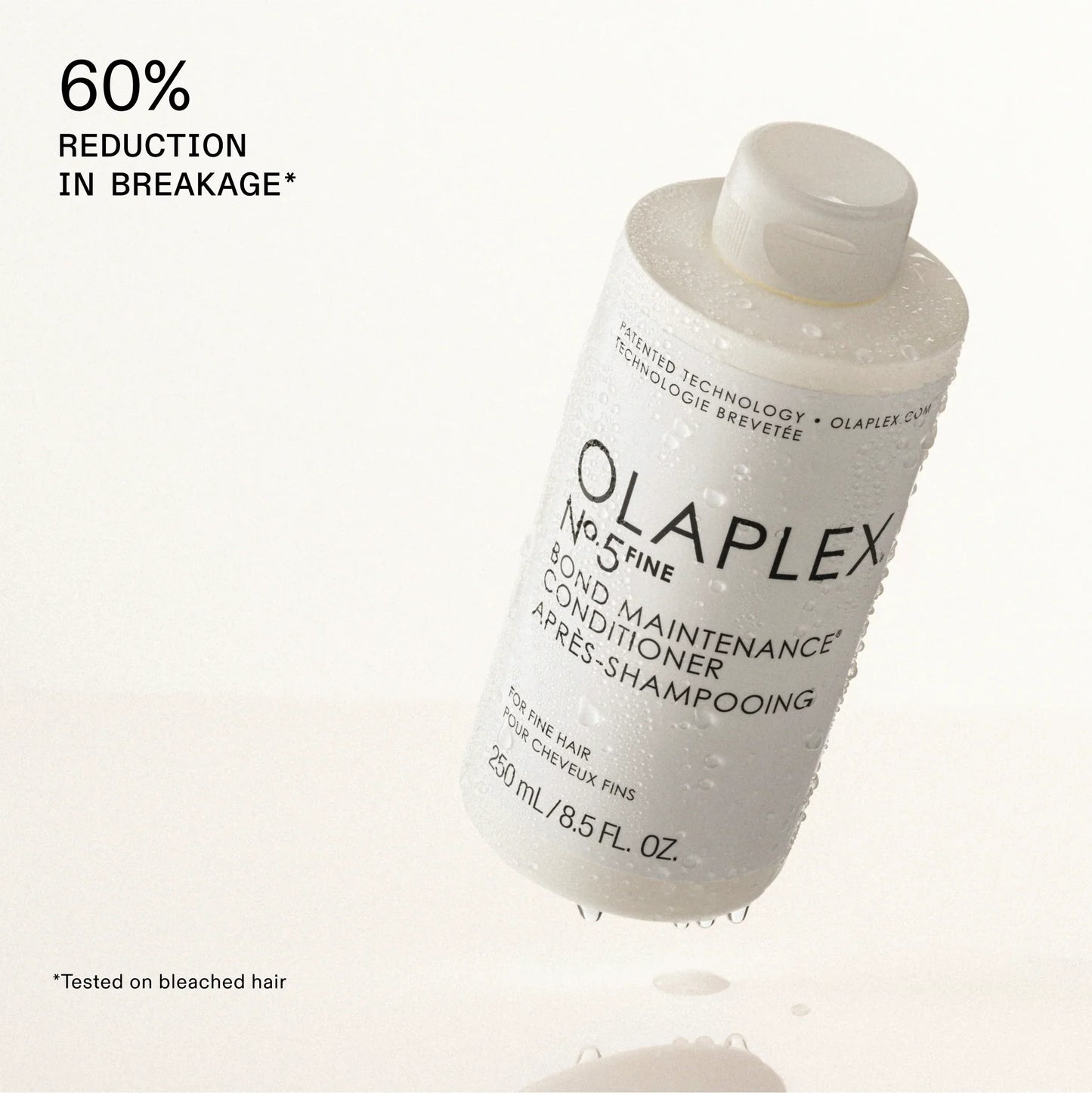 Olaplex Number 5 Fine Bond Maintenance Conditioner provides 60% reduction in breakage when tested on bleached hair
