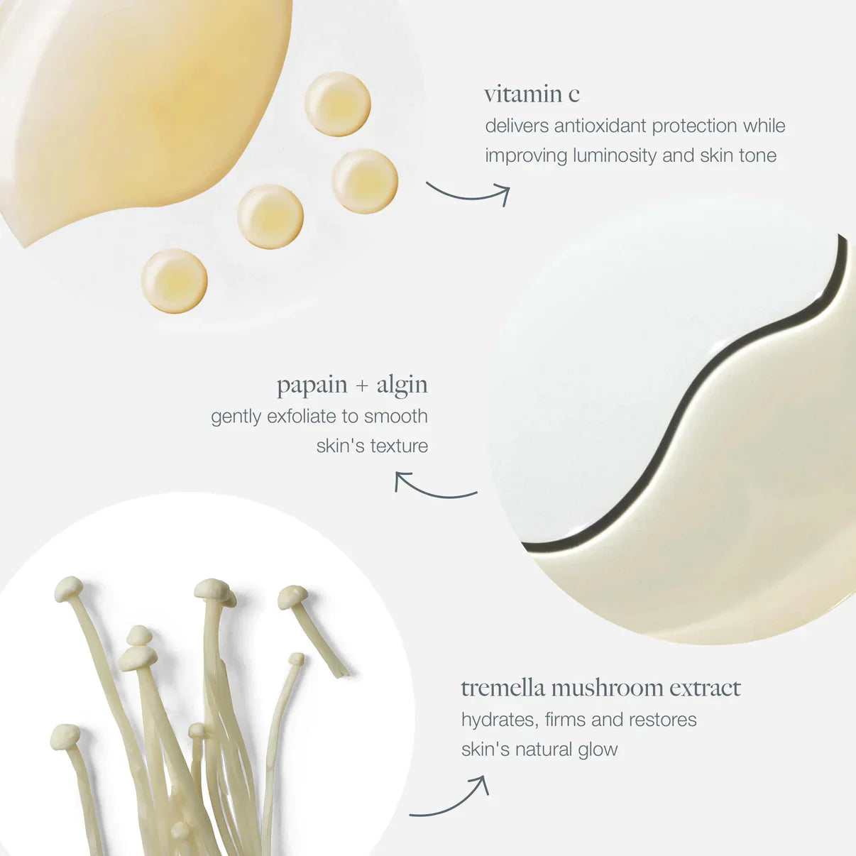 Dermalogica BioLumin-C Eye Serum utilizes vitamin c, papain + algin, tremella mushroom extract