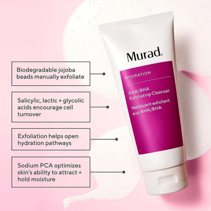 Biodegradable jojoba beeds manually exfoliate. Exfoliation helps open hydration pathways