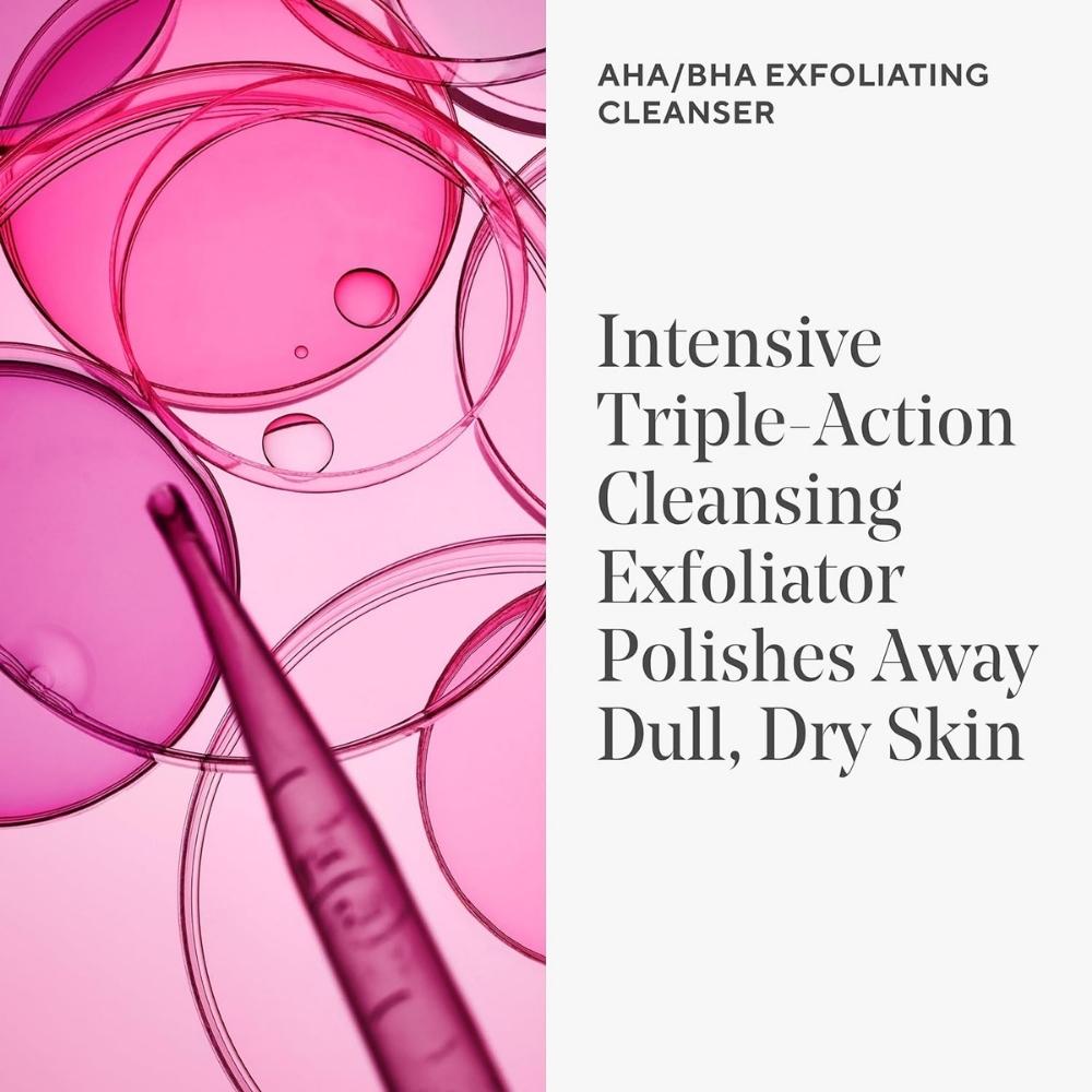 Intensive triple-action cleansing exfoliator polishes away dull, dry skin