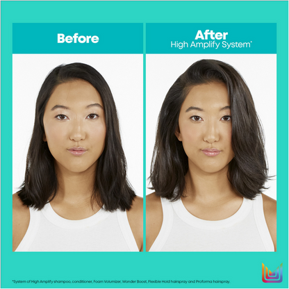 Matrix Total Results High Amplify Root Up Wash Shampoo before and after high amplify system