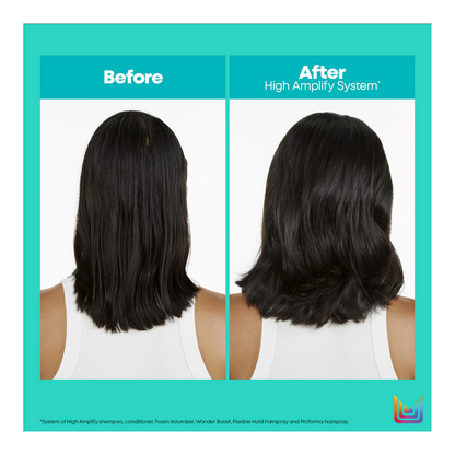 Matrix Total Results High Amplify Root Up Wash Shampoo before and after use of high amplify system