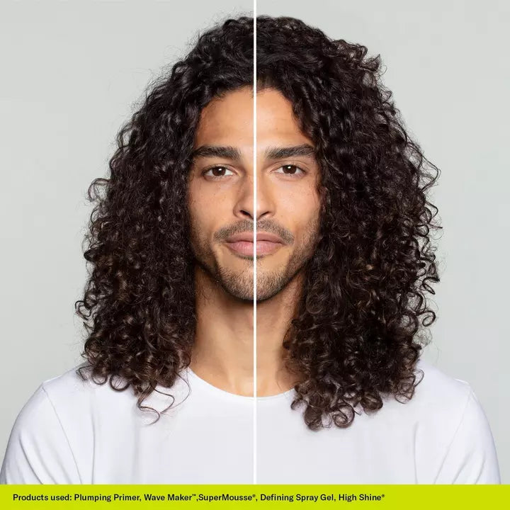 Deva Curl Plumping Primer Body-Building Gelée on Deva curl model to showcase before and after results. Curls are more defined.