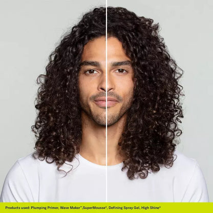 Deva Curl Plumping Primer Body-Building Gelée on Deva curl model to showcase before and after results. Curls are more defined.