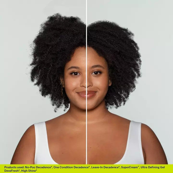 Model before and after use of Deva Curl One Condition Decadence - Ultra-Rich Cream Conditioner 