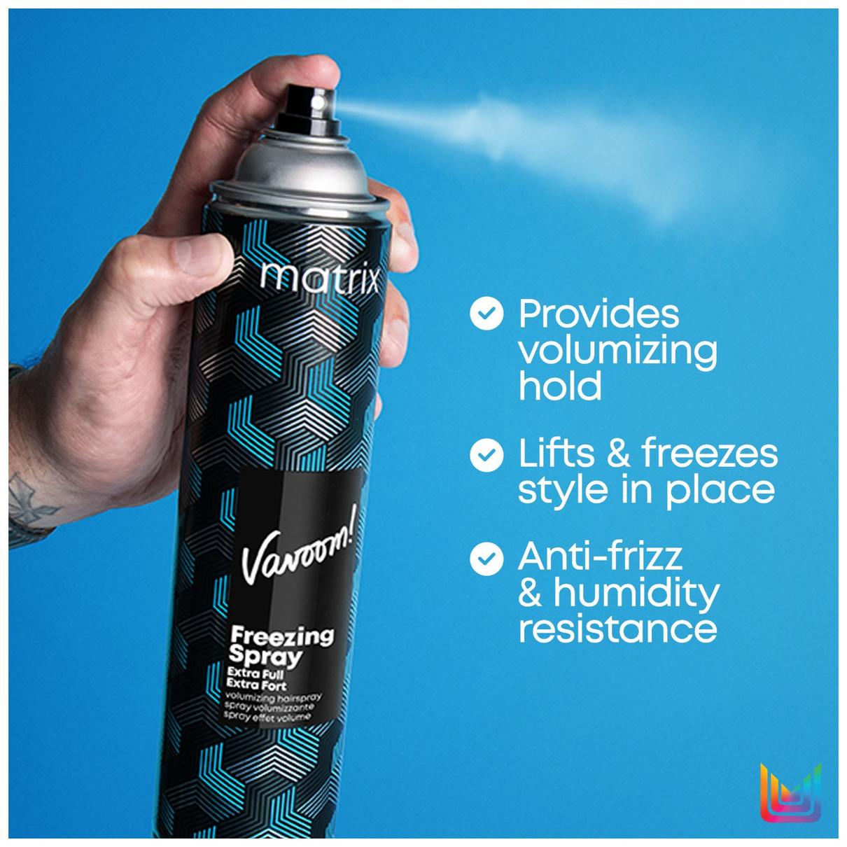 Provides volumizing hold, lifts and freezes style in place, and anti-frizz and humidity resistant 