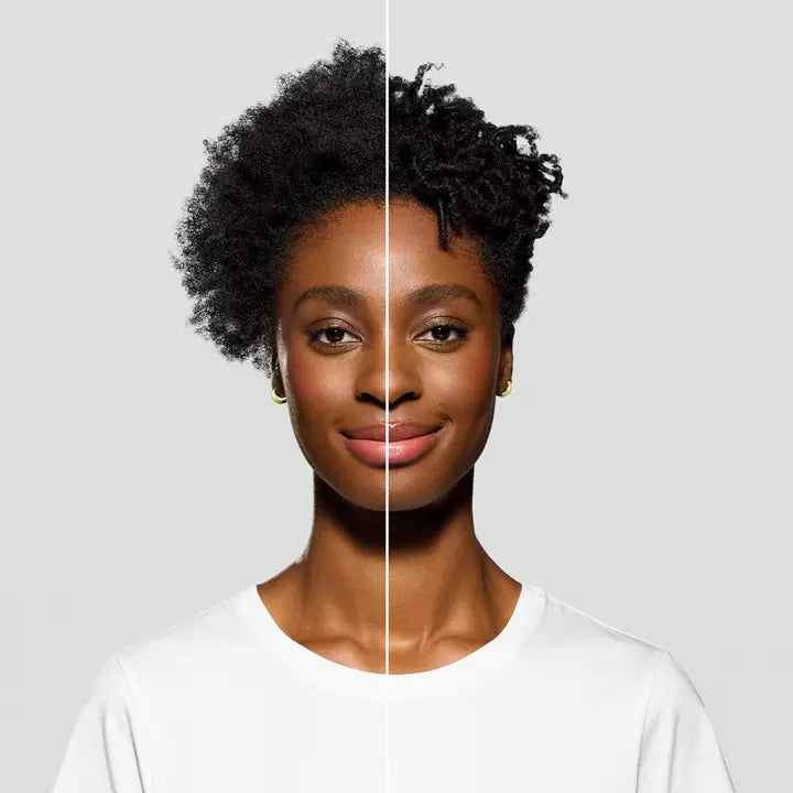 Model before and after using Deva Curl Mist of Wonders - Leave-In Instant Multi-Benefit Curl Spray
