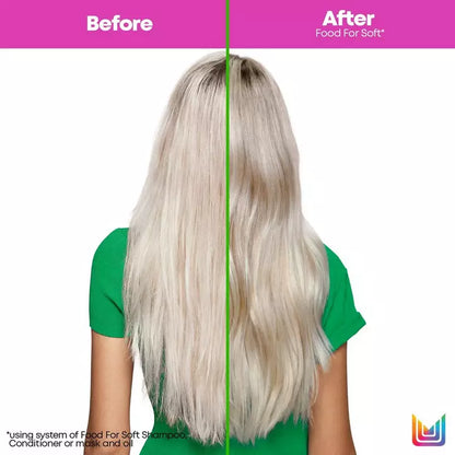 Matrix Food For Soft Detangling Hydrating Conditioner before and after shows a more sleek and nourished hair, leading to less frizz and damaged seen by the eye