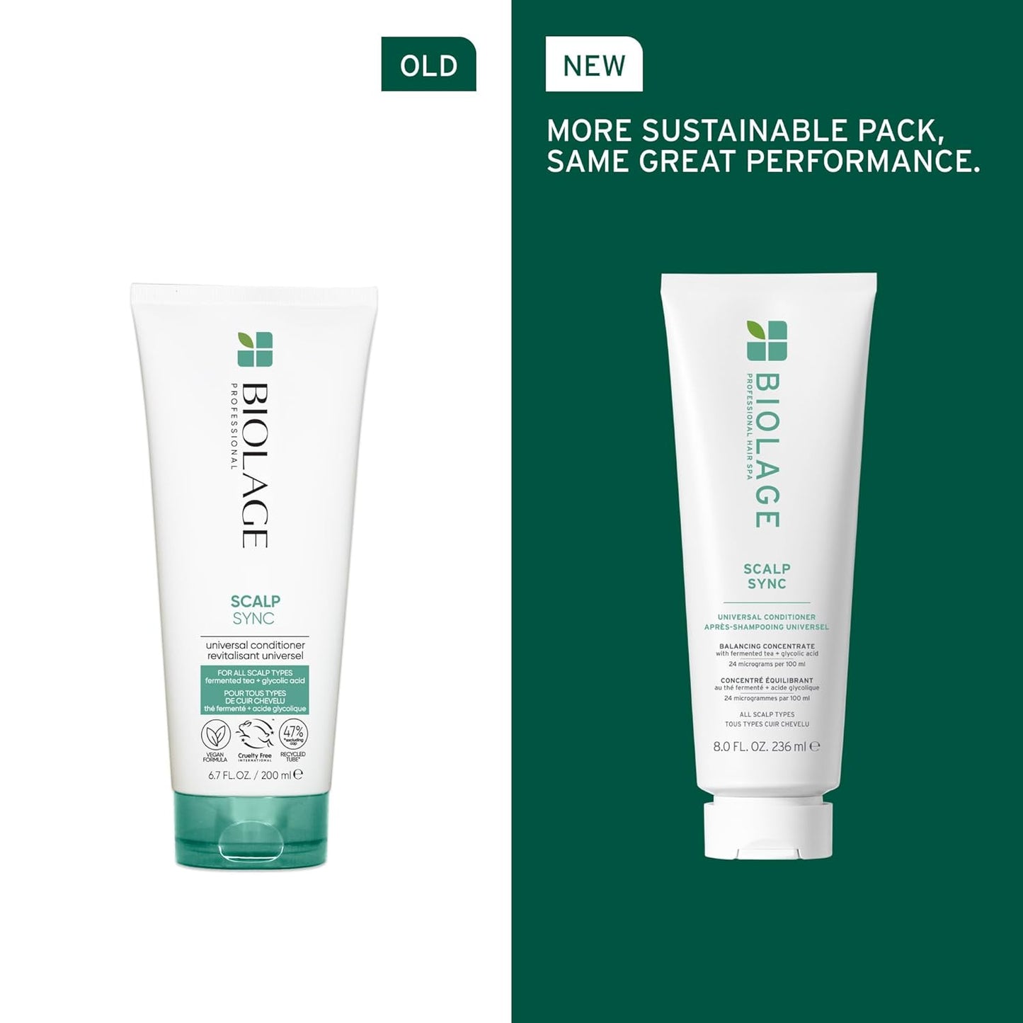 Old vs New Packaging of Biolage Scalp Sync Universal Conditioner