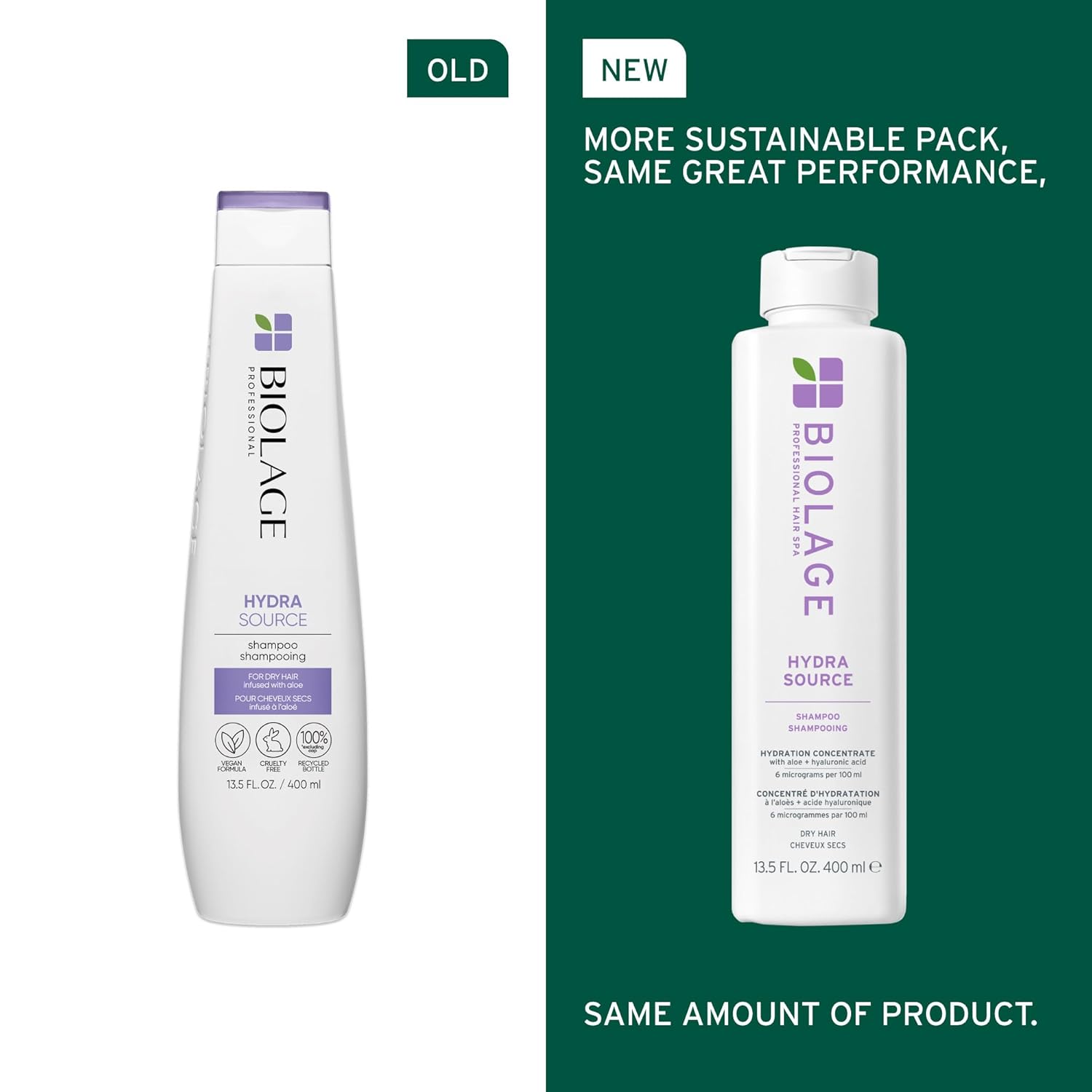Old vs New Packaging of Biolage Hydra Source Shampoo
