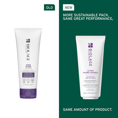 Old vs New packaging Biolage Ultra Hydra Source Leave-In Cream