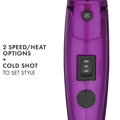 Hot Tools Ionic Travel Hair Dryer has 2 speed/heat options and a cold shot button