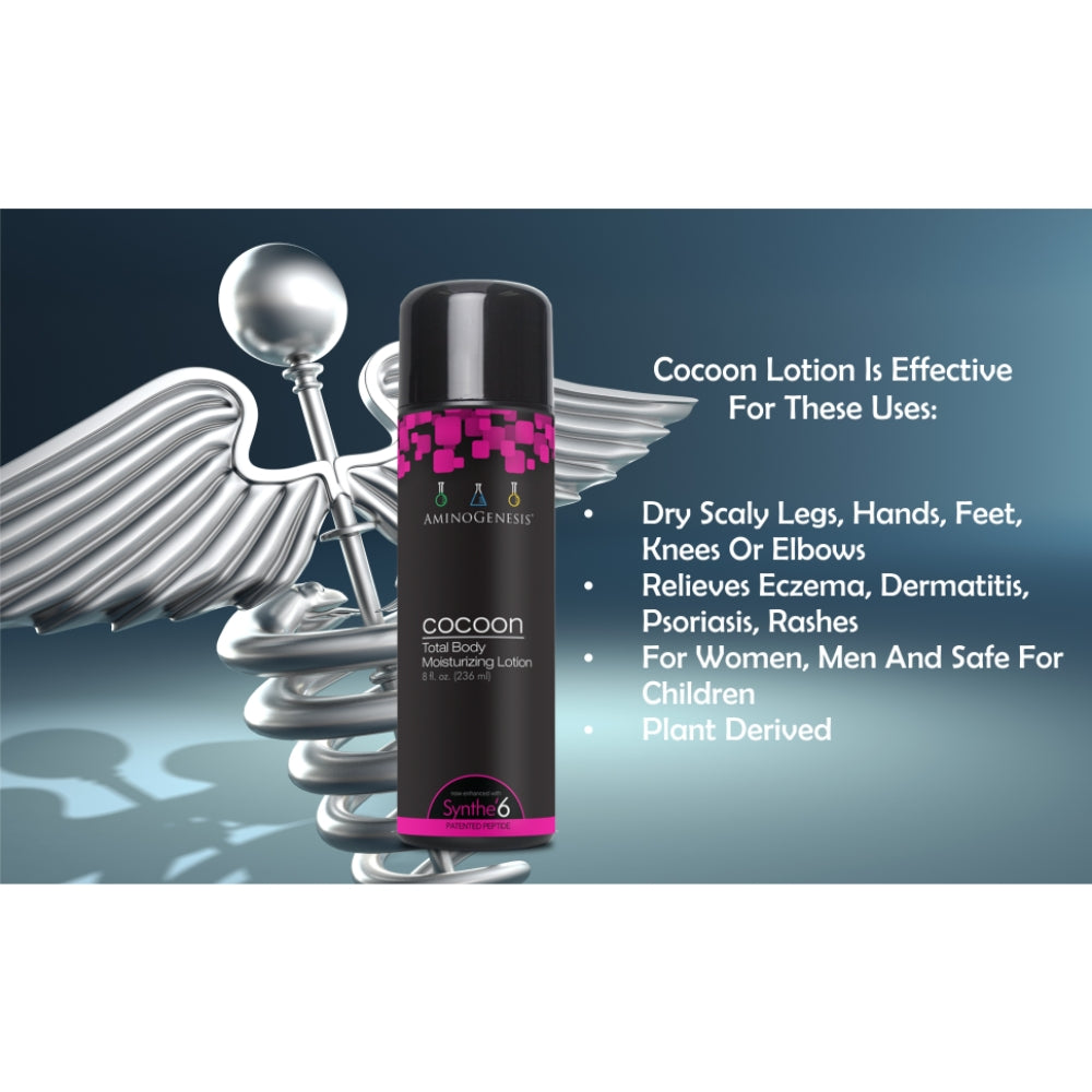 Cocoon lotion is effective for dryness, eczema, dermatitis, psoriasis, or rashes, and for women, men, and even safe for children.