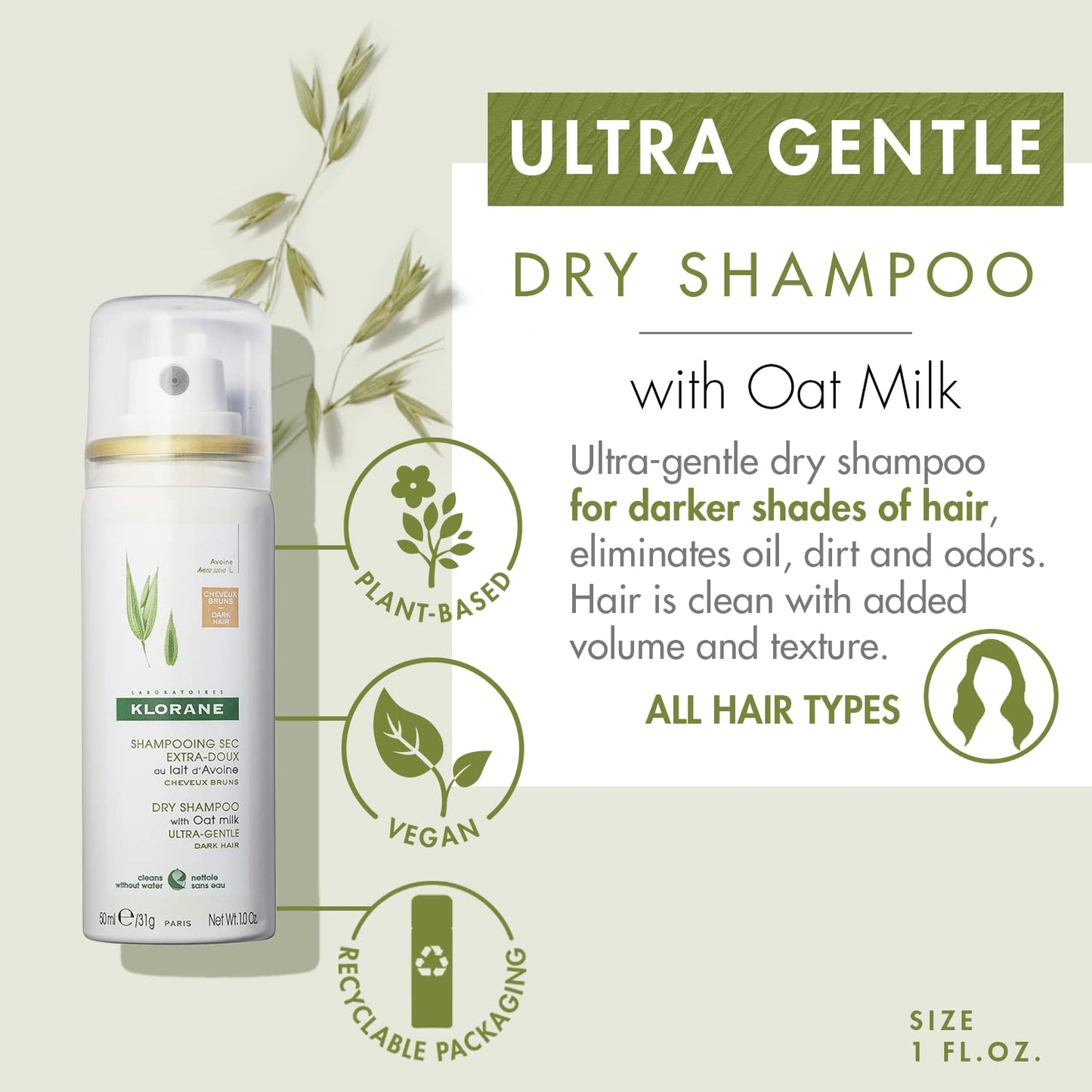 Klorane Dry Shampoo with Oat Milk for Dark Hair