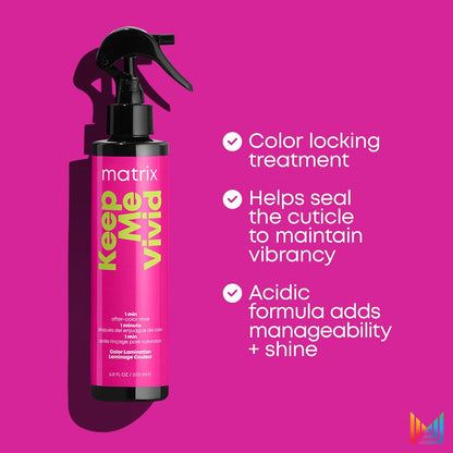 Matrix Total Results Keep Me Vivid Color Lamination Spray is a color locking treatment and help seal the cuticle to maintain vibrancy