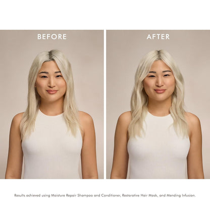Before and after using Moroccanoil Moisture Repair Conditioner 