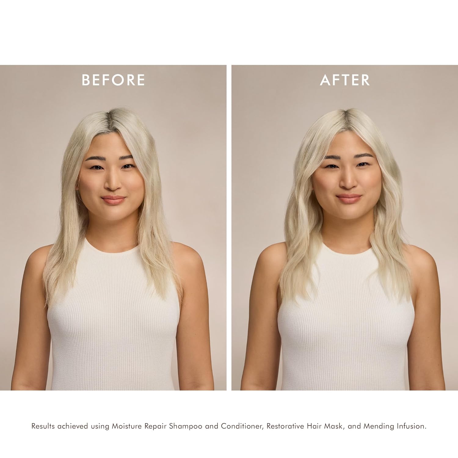 Before and after using Moroccanoil Moisture Repair Conditioner 