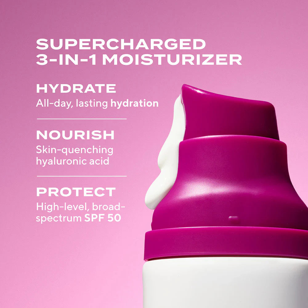 Murad Superactive Moisturizer SPF 50 Hydrating is a supercharged 3-in-1 moisturizer that provides all day lasting hydration, skin quenching hyaluronic acid, and high level  broad spectrum SPF 50