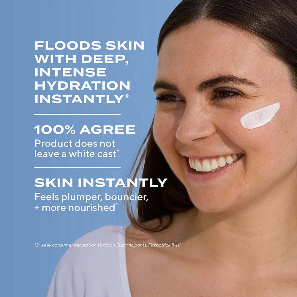 Murad Superactive Moisturizer SPF 50 Hydrating floods skin with deep, intense hydration instantly. 100% agree that product does not leave a white cast and skin instantly feels plumper, bouncier and more nourished. Based upon a 2 week consumer perception study on 31 participants