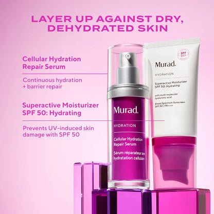 Layer up against dry, dehydrated skin with Murad's cellular hydration repair serum and superactive moisturizer spf 50 