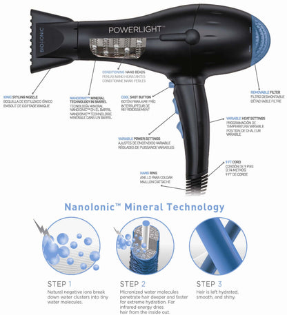 Bio Ioic Powerlight Pro Hair Dryer - Features and Functions