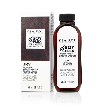Clairol Soy 4Plex hair color 3RV Medium Red Violet Brown bottle and packaging on a white background