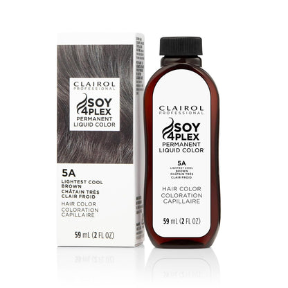 Clairol Soy 4 Plex hair color 5A Lightest Cool Brown bottle and packaging on a white background