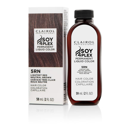Clairol Soy 4 Plex hair color 5RN Lightest Red Neutral Brown bottle and packaging on a white background