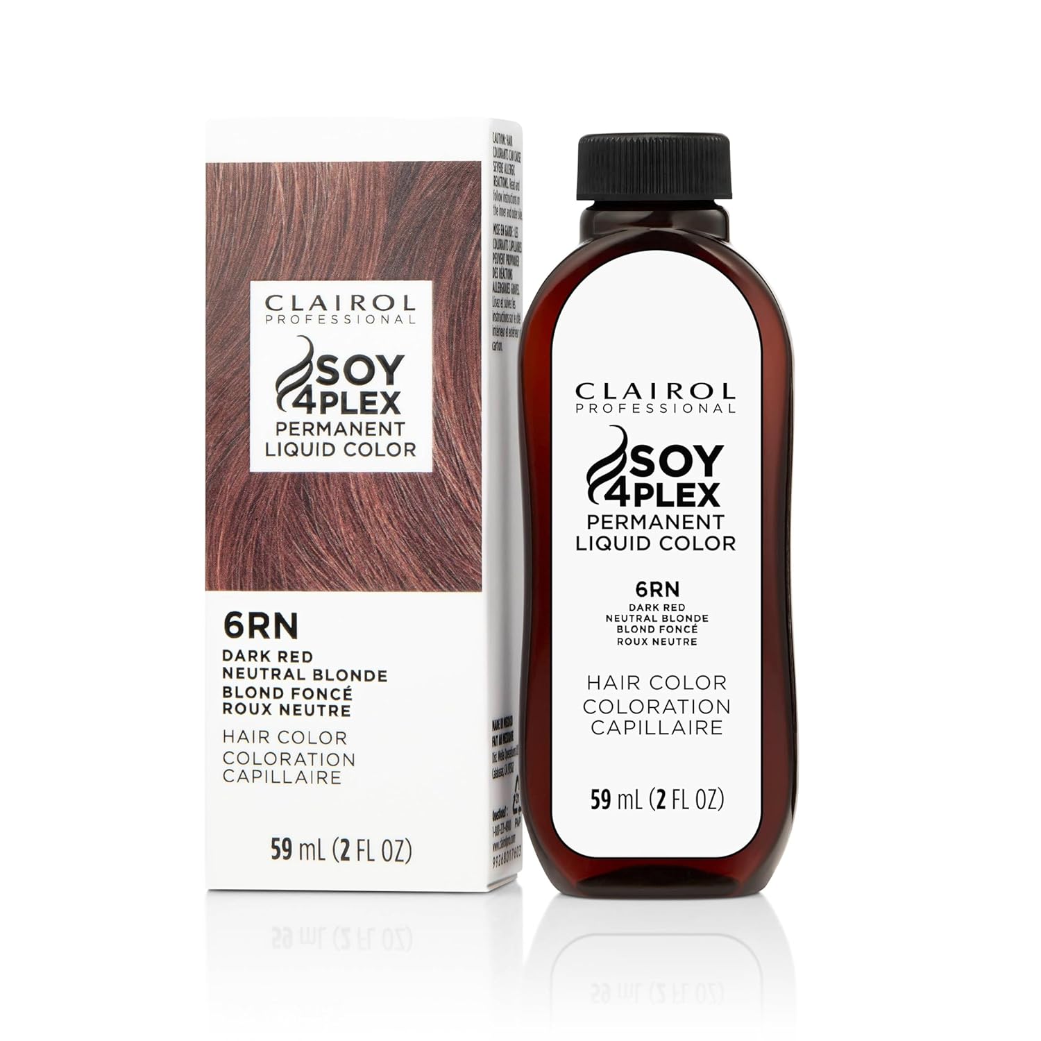 Clairol Soy 4Plex hair color 6RN Dark Red Neutral Blonde bottle and packaging on a white background