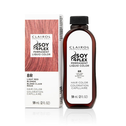 Clairol Soy 4Plex hair color 8R Light Red Blonde bottle and packaging on a white background