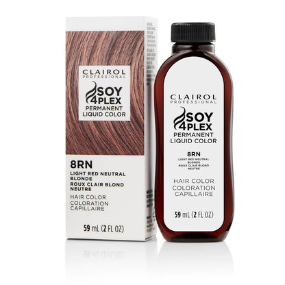 Clairol Soy 4 Plex hair color 8RN Light Red Neutral Blonde bottle and packaging on a white background