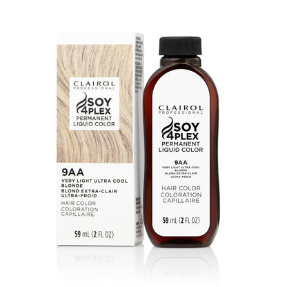 Clairol Soy 4Plex hair color 9AA Very Light Ultra Cool Blonde bottle and packaging on a white background