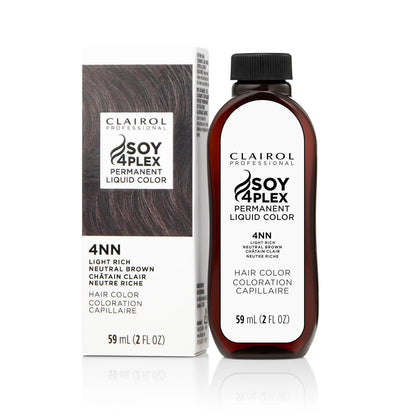 Clairol Soy4Plex hair color 4NN Light Rich Neutral Brown bottle and packaging on a white background